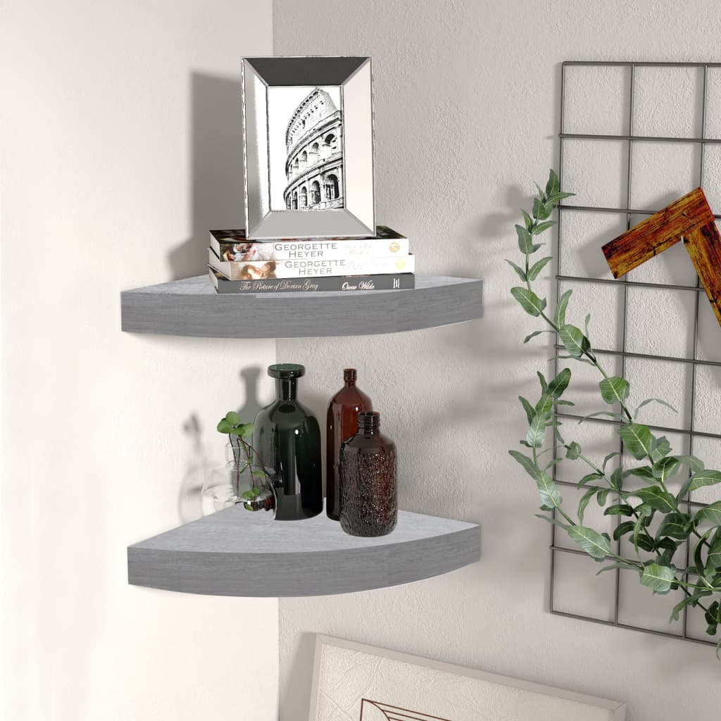 Berkfield Wall Corner Shelves 2 pcs Concrete Grey 35x35x3.8 cm MDF