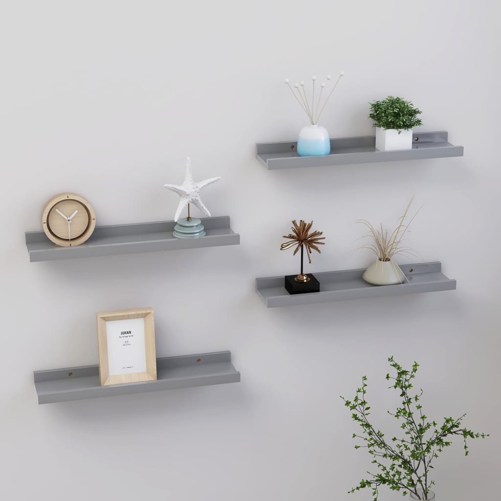 Berkfield Wall Shelves 4 pcs Grey 40x9x3 cm