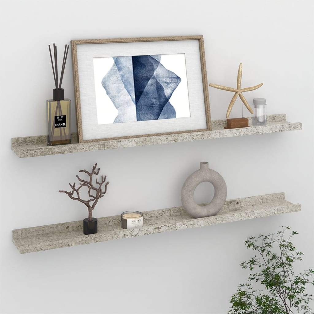 Berkfield Wall Shelves 2 pcs Concrete Grey 80x9x3 cm