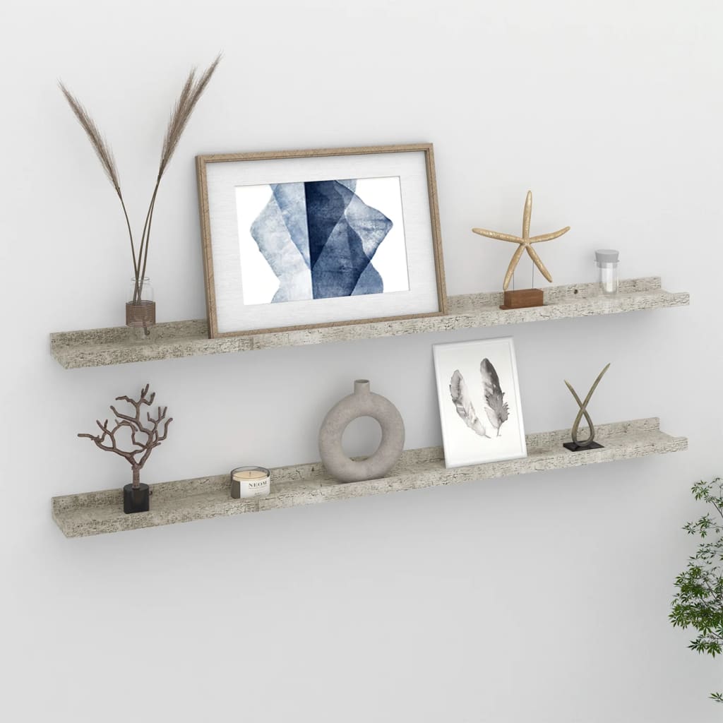 Berkfield Wall Shelves 2 pcs Concrete Grey 100x9x3 cm