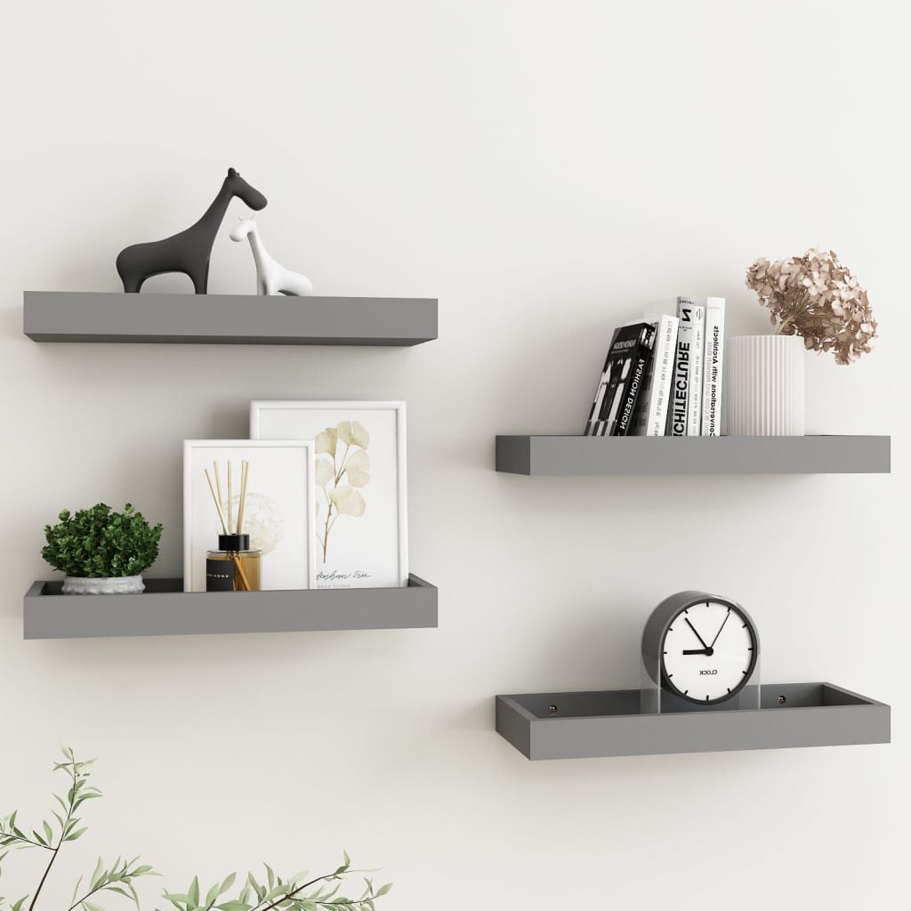 Berkfield Loggia Wall Shelves 4 pcs Grey 40x15x4 cm MDF