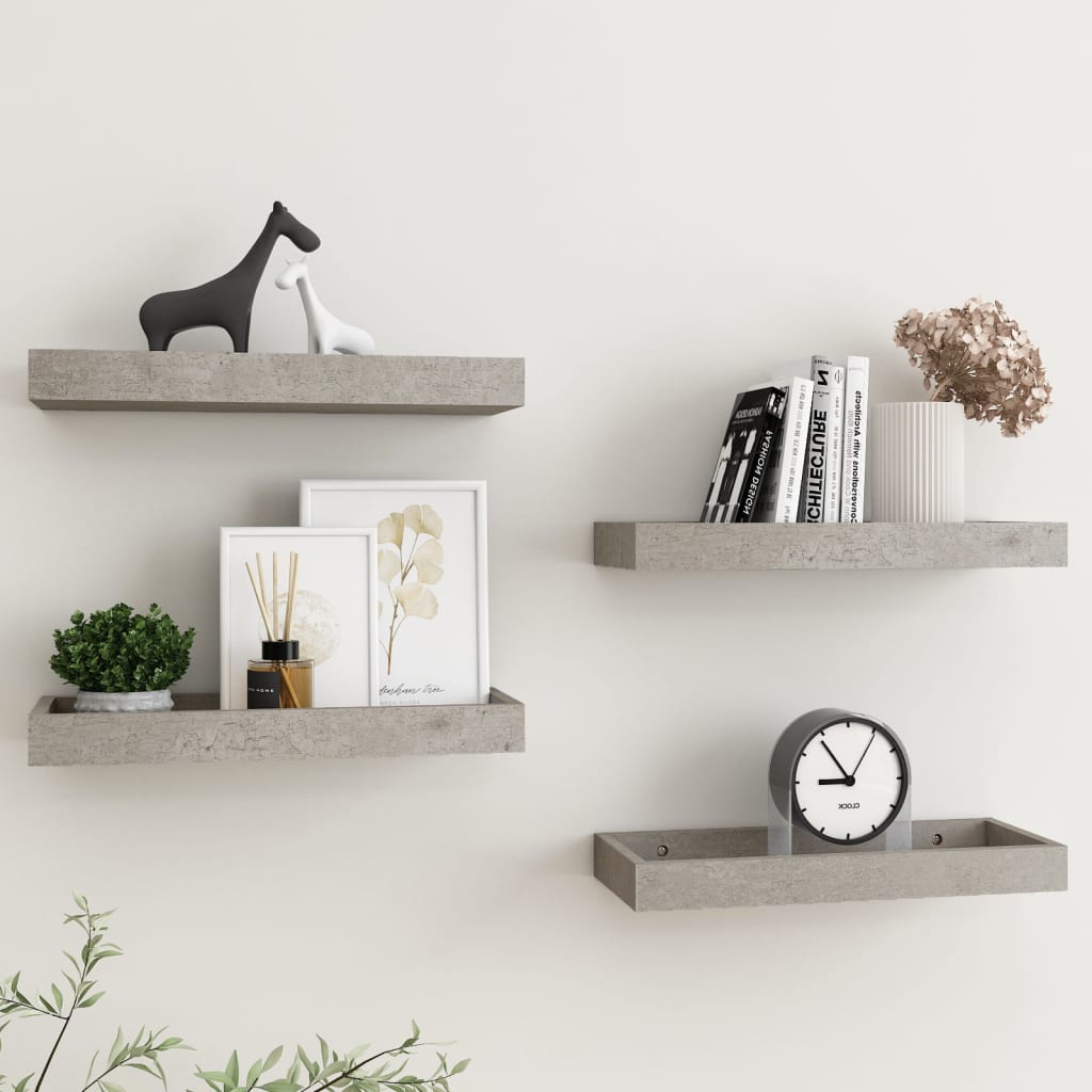 Berkfield Loggia Wall Shelves 4 pcs Concrete Grey 40x15x4 cm MDF