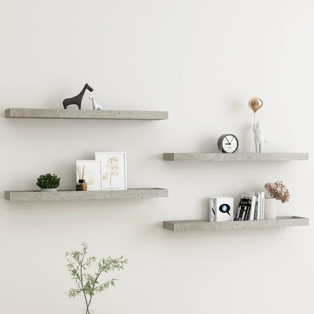 Berkfield Loggia Wall Shelves 4 pcs Concrete Grey 80x15x4 cm MDF