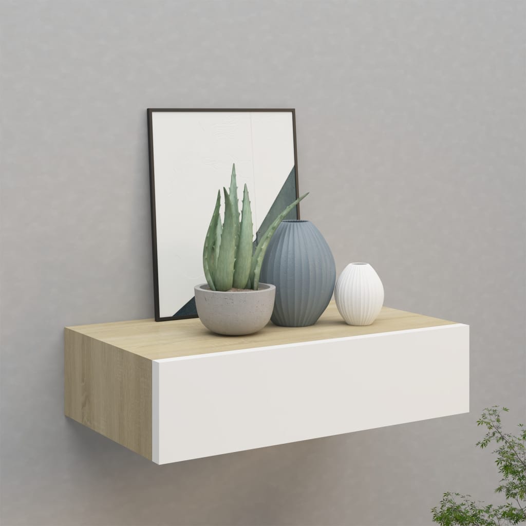 Berkfield Wall-mounted Drawer Shelf Oak and White 40x23.5x10cm MDF