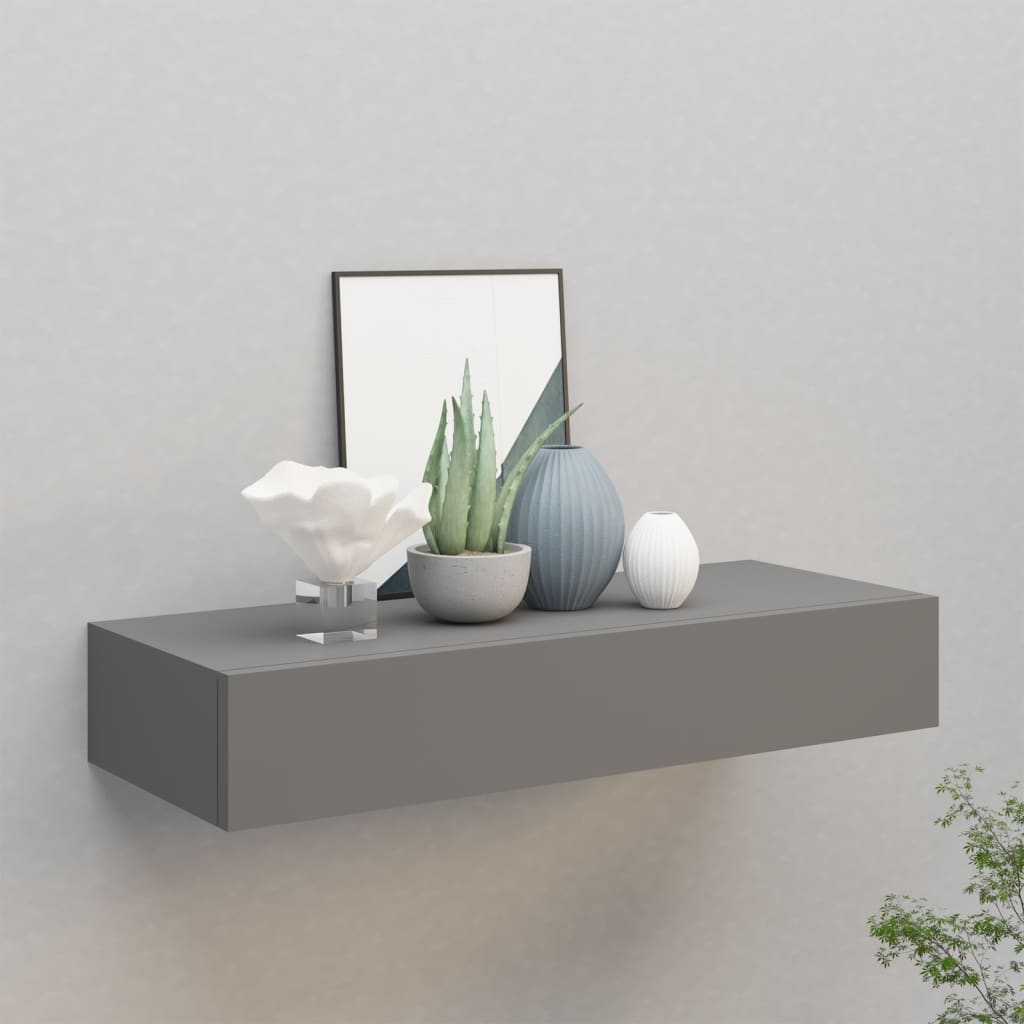 Berkfield Wall-mounted Drawer Shelf Grey 60x23.5x10cm MDF