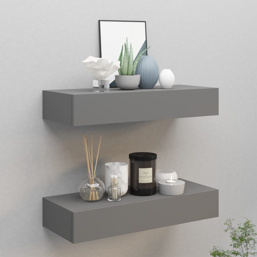 Berkfield Wall-mounted Drawer Shelves 2 pcs Grey 60x23.5x10cm MDF