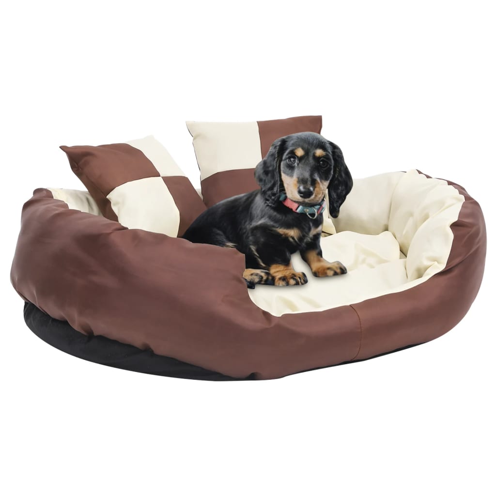 Berkfield Reversible & Washable Dog Cushion Brown and Cream 85x70x20 cm
