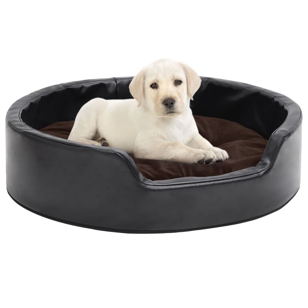 Berkfield Dog Bed Black and Brown 69x59x19 cm Plush and Faux Leather