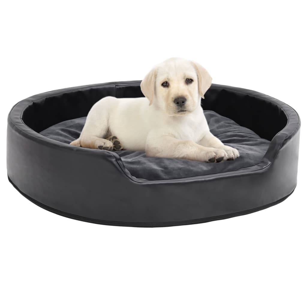Berkfield Dog Bed Black and Dark Grey 79x70x19 cm Plush and Faux Leather