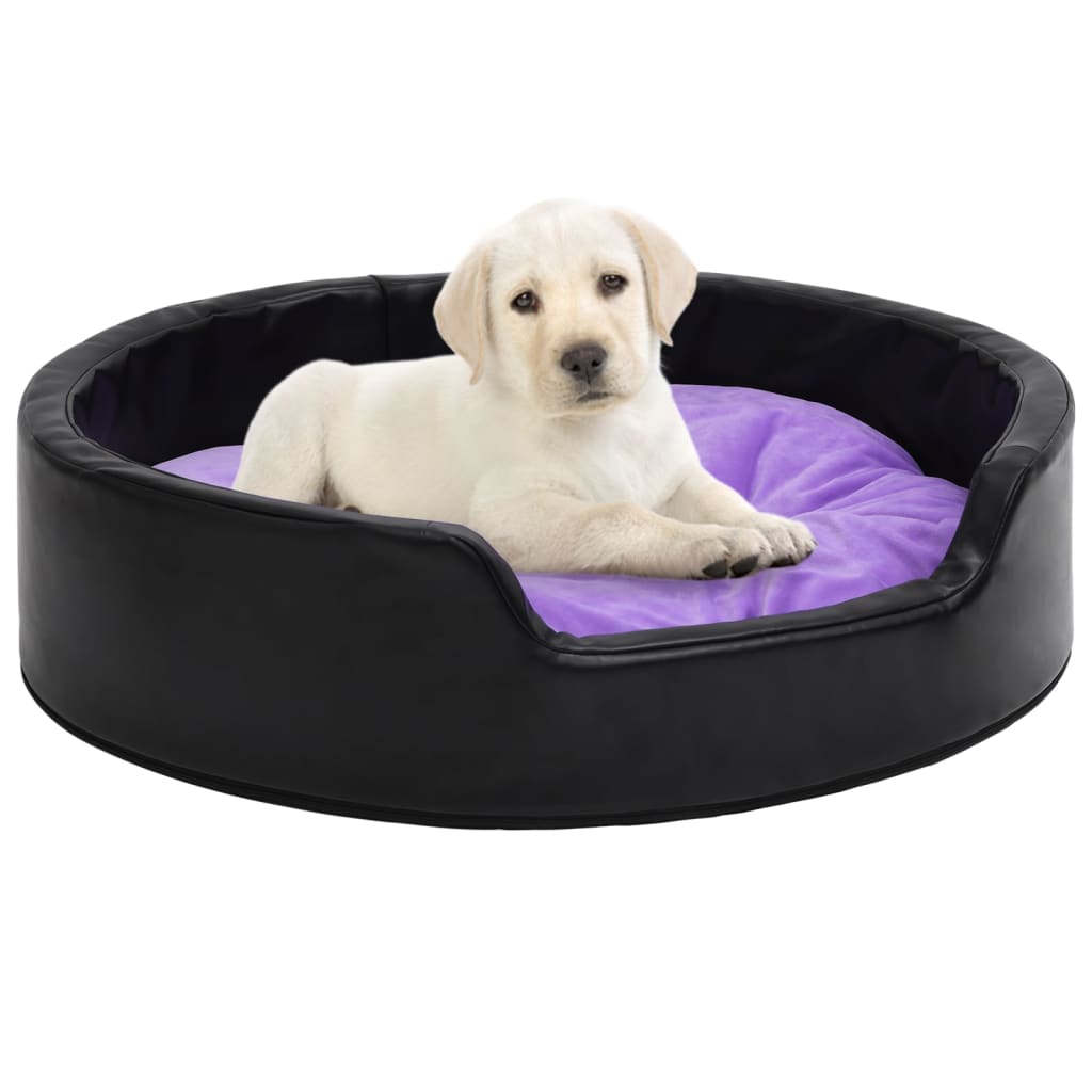 Berkfield Dog Bed Black and Purple 79x70x19 cm Plush and Faux Leather