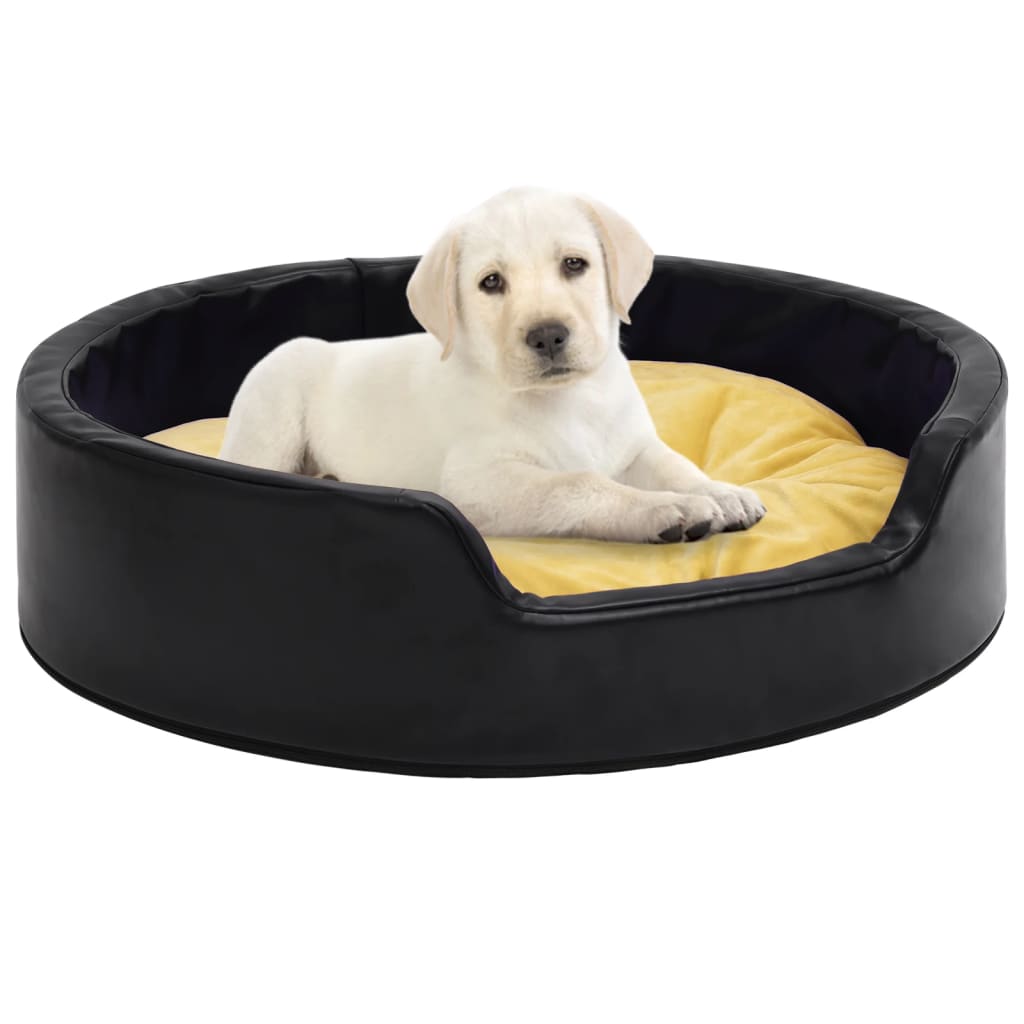 Berkfield Dog Bed Black and Yellow 90x79x20 cm Plush and Faux Leather