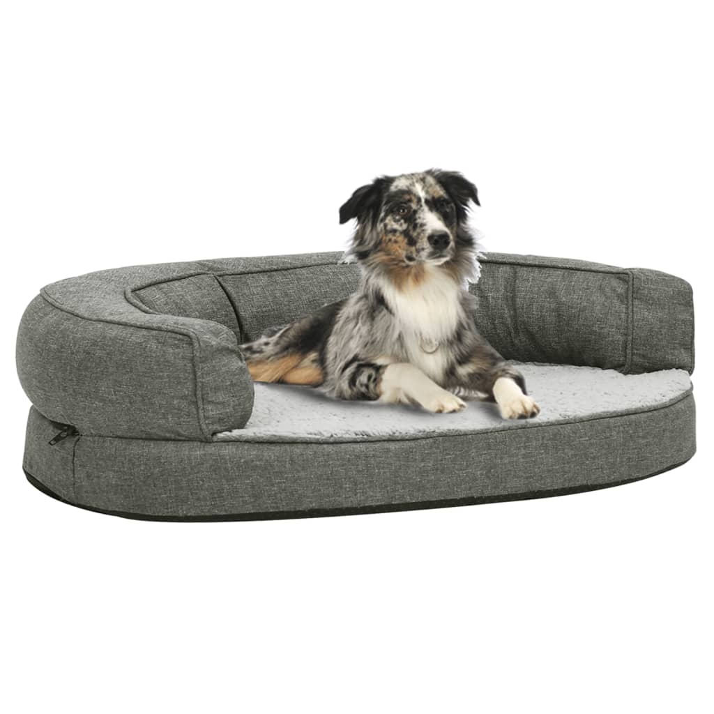 Berkfield Ergonomic Dog Bed Mattress 90x64 cm Linen Look Fleece Grey