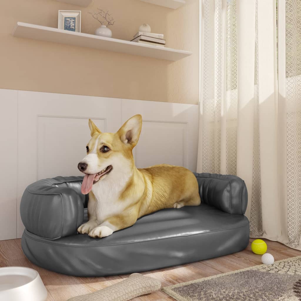 Berkfield Ergonomic Foam Dog Bed Grey 60x42 cm Faux Leather