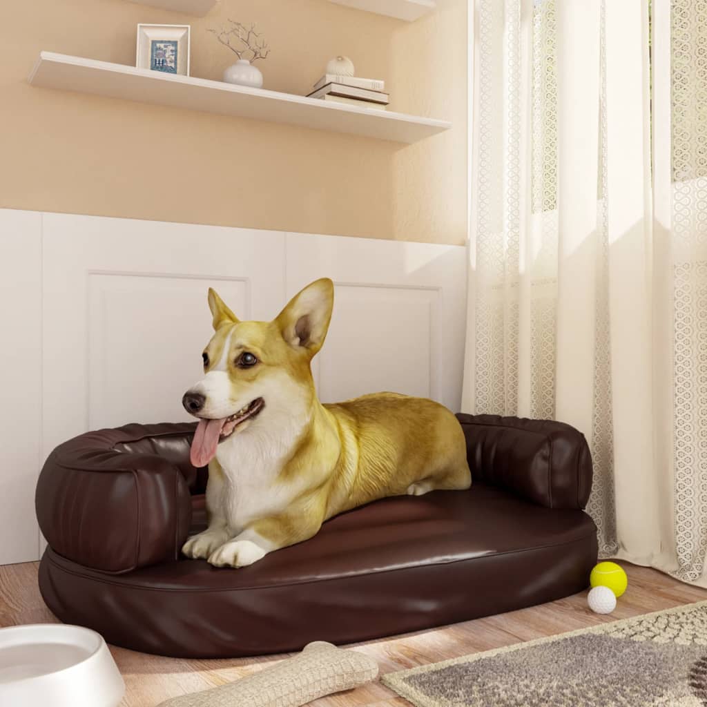 Berkfield Ergonomic Foam Dog Bed Brown 75x53 cm Faux Leather