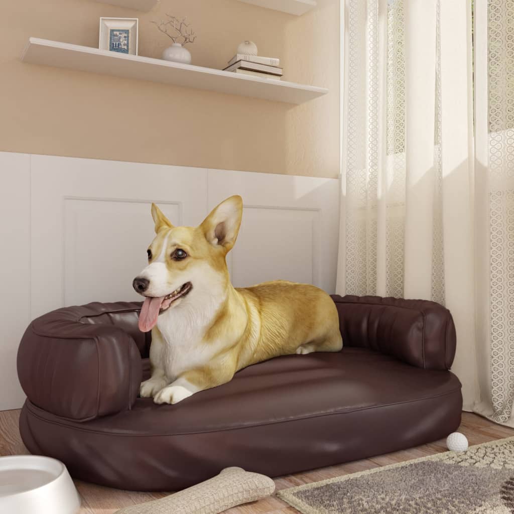 Berkfield Ergonomic Foam Dog Bed Brown 88x65 cm Faux Leather