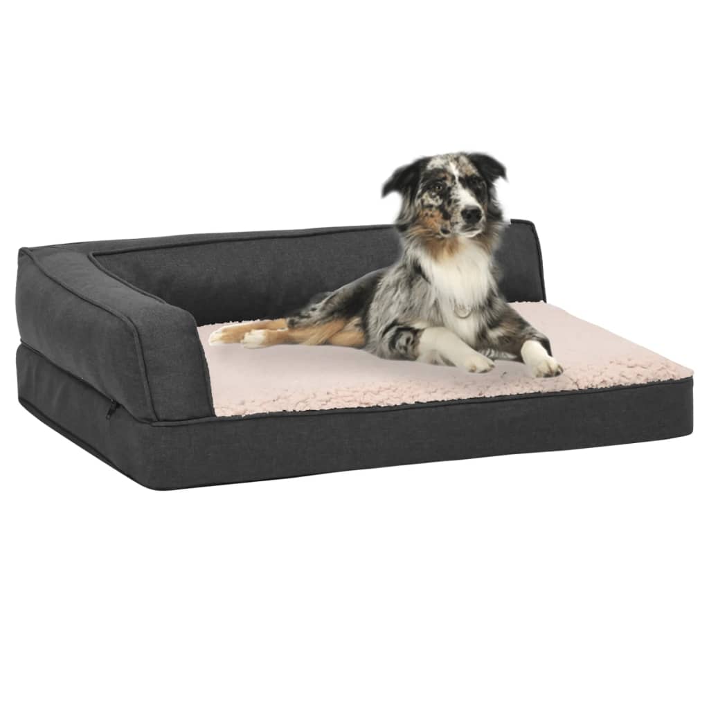 Berkfield Ergonomic Dog Bed Mattress 90x64 cm Linen Look Fleece Dark Grey
