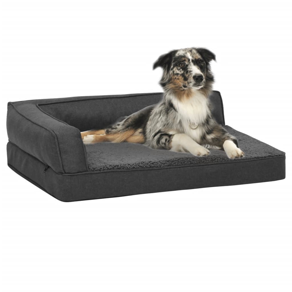 Berkfield Ergonomic Dog Bed Mattress 60x42 cm Linen Look Fleece Dark Grey