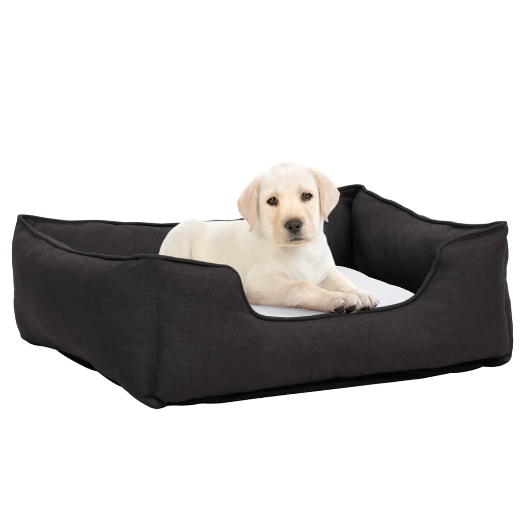 Berkfield Dog Bed Dark Grey and White 65x50x20 cm Linen Look Fleece