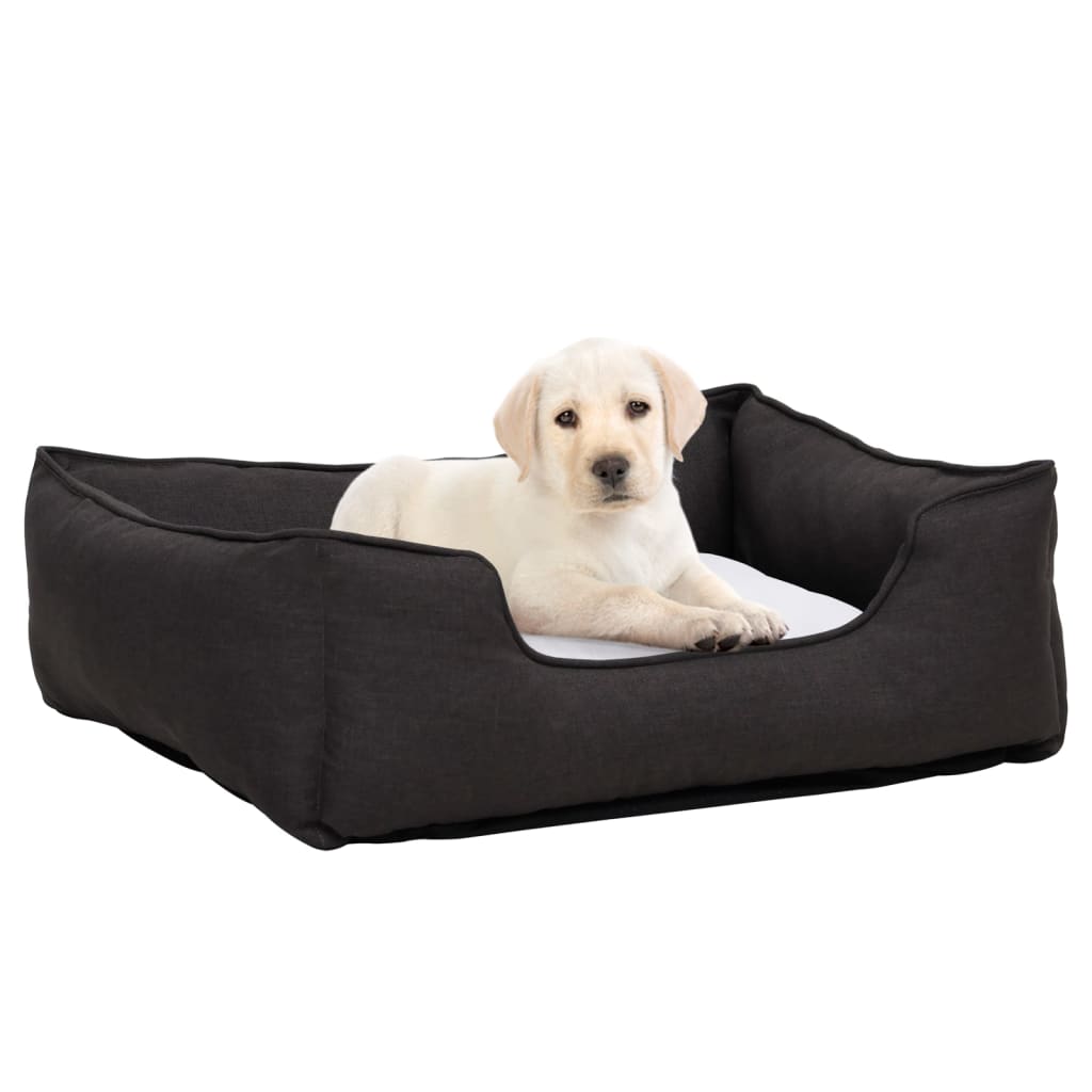 Berkfield Dog Bed Dark Grey and White 110.5x80.5x26 cm Linen Look Fleece