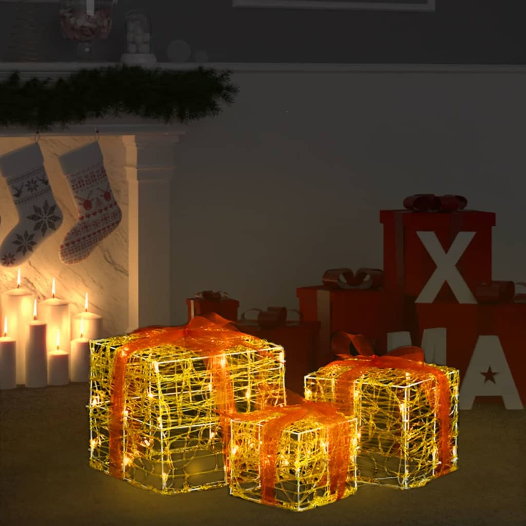 Berkfield Decorative Acrylic Christmas Gift Boxes 3 pcs Warm White