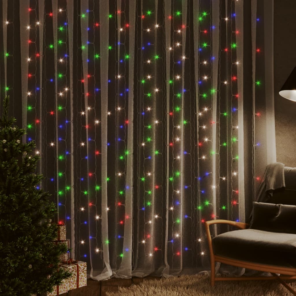 Berkfield LED Curtain Fairy Lights 3x3m 300 LED Colourful 8 Function