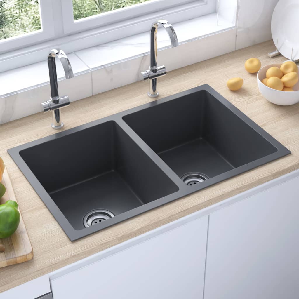 Berkfield Handmade Kitchen Sink Black Stainless Steel