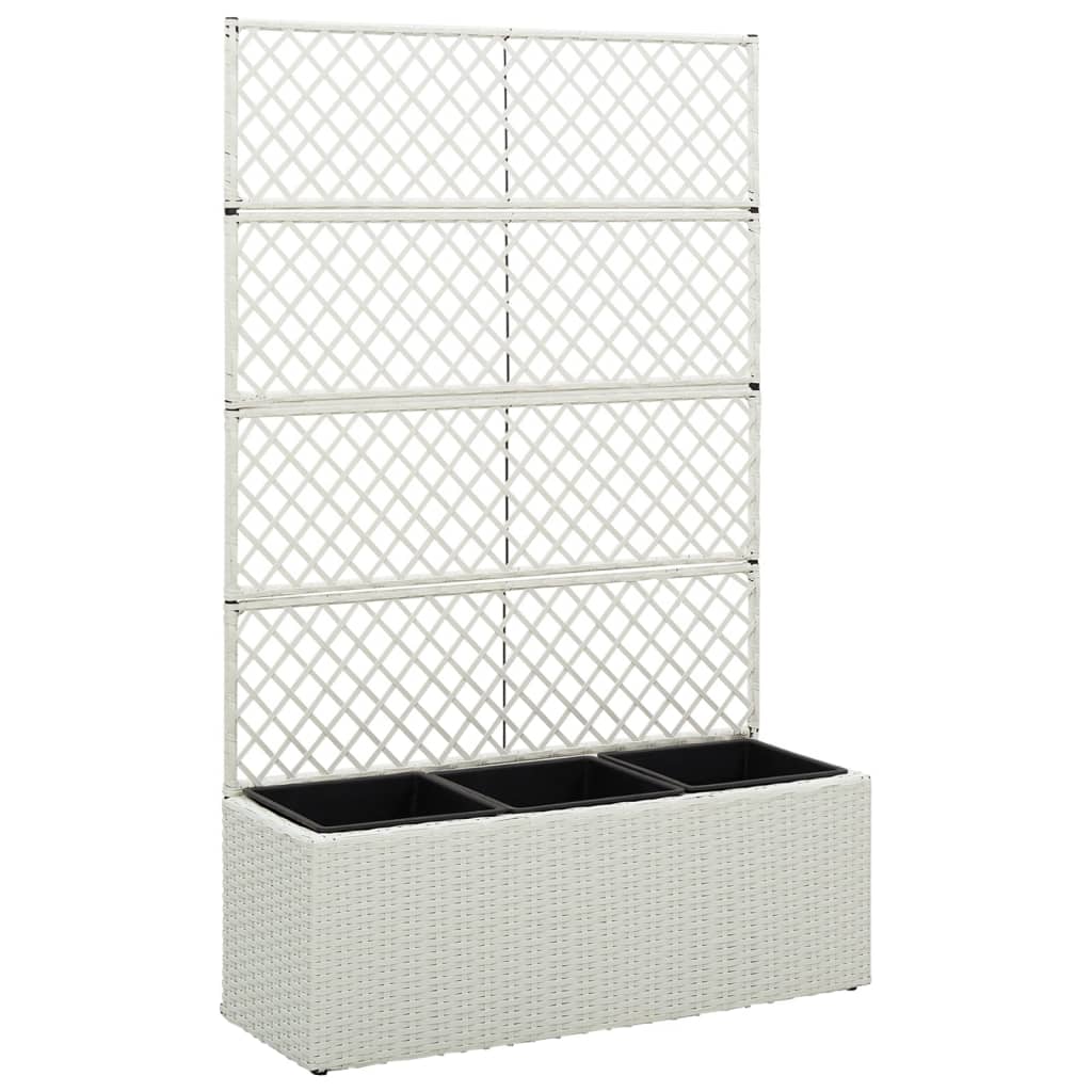 Berkfield Trellis Raised Bed with 3 Pots 83x30x130 cm Poly Rattan White