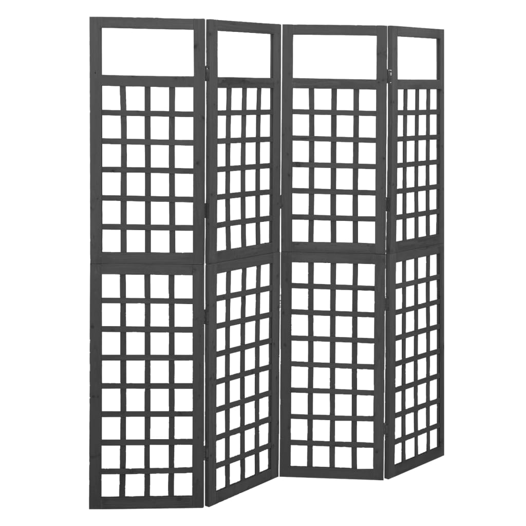 Berkfield 4-Panel Room Divider/Trellis Solid Fir Wood Black 161x180 cm