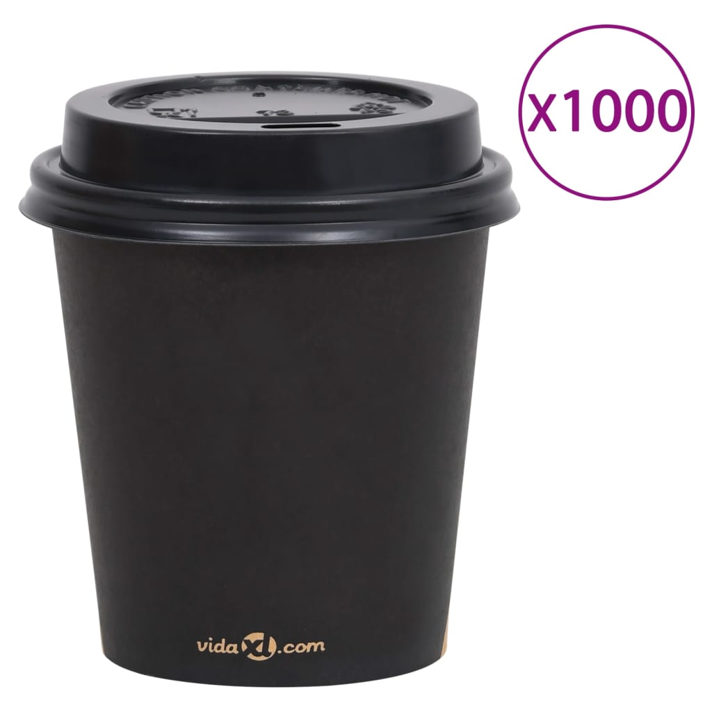 Berkfield Coffee Paper Cups with Lids 200 ml 1000 pcs Black