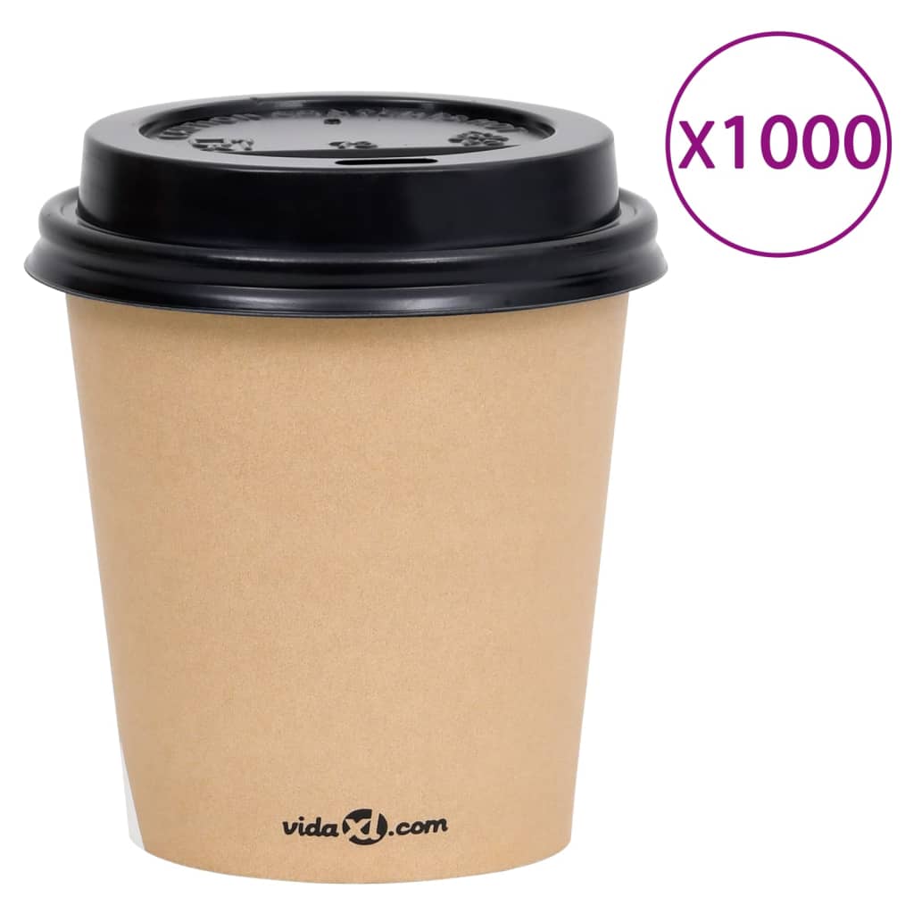 Berkfield Coffee Paper Cups with Lids 200 ml 1000 pcs Brown