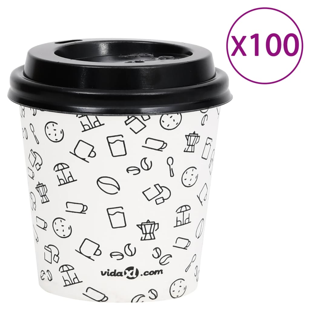 Berkfield Coffee Paper Cups with Lids 120 ml 100 pcs White and Black