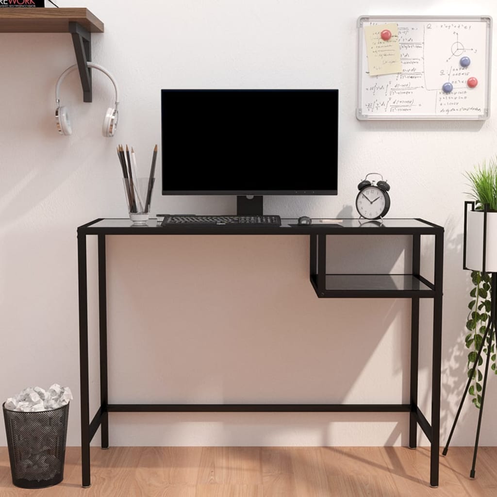Berkfield Computer Desk Black Marble 100x36x74 cm Tempered Glass
