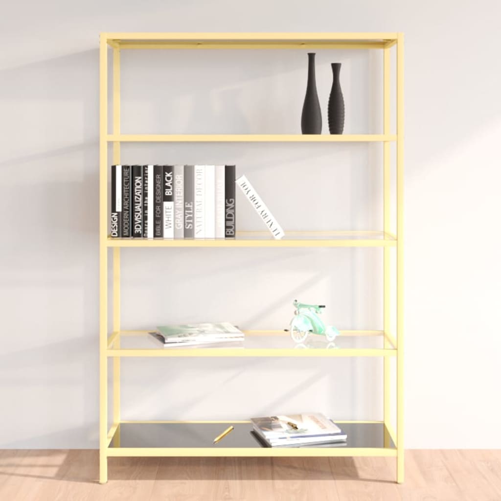 Berkfield Shelf Gold and Black Tempered Glass
