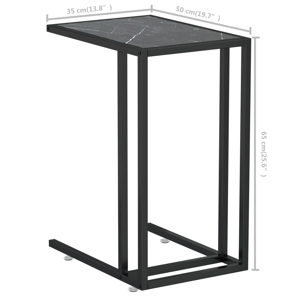 Berkfield Computer Side Table Black Marble 50x35x65 cm Tempered Glass