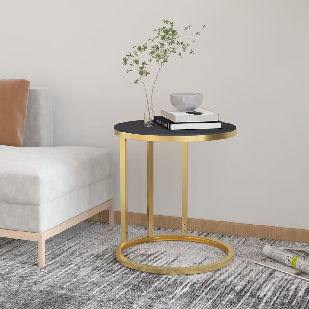 Berkfield Side Table Gold and Black 45 cm Tempered Glass