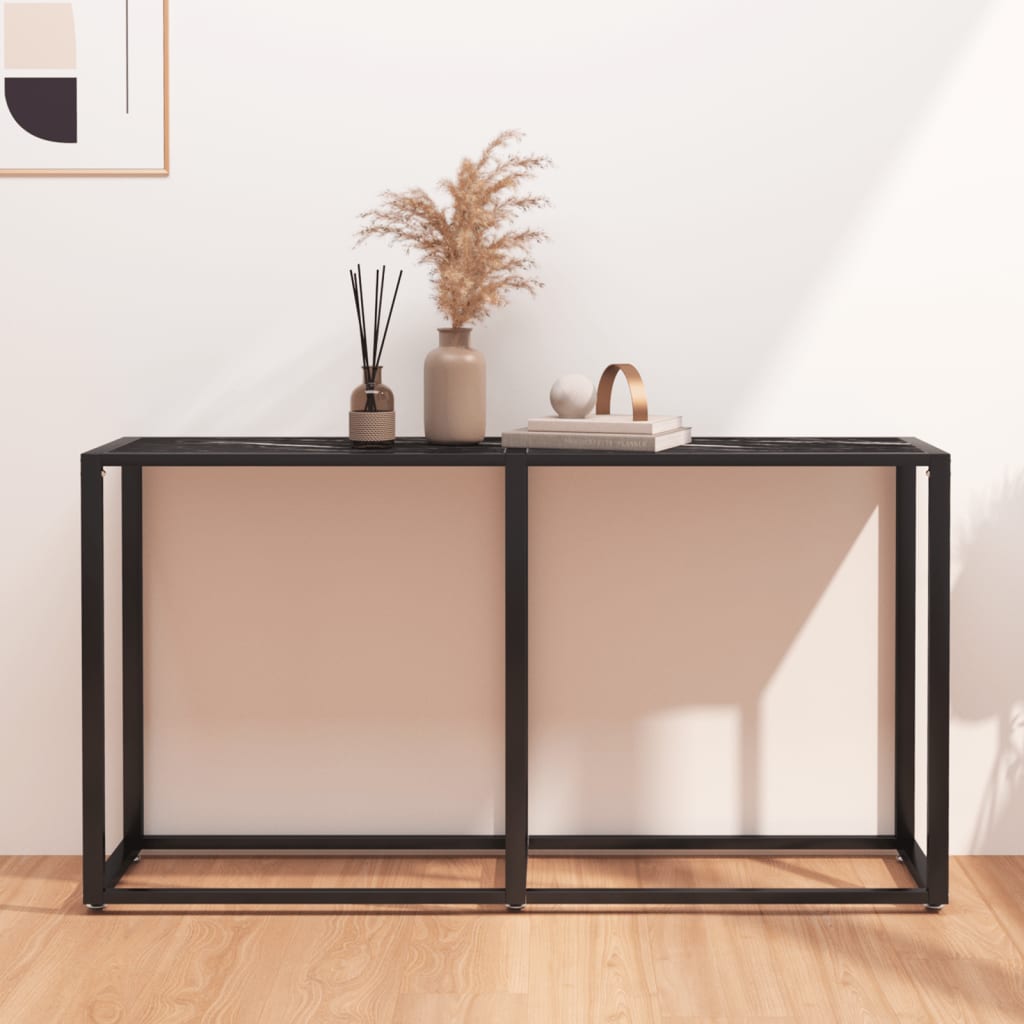 Berkfield Console Table Black Marble 140x35x75.5cm Tempered Glass