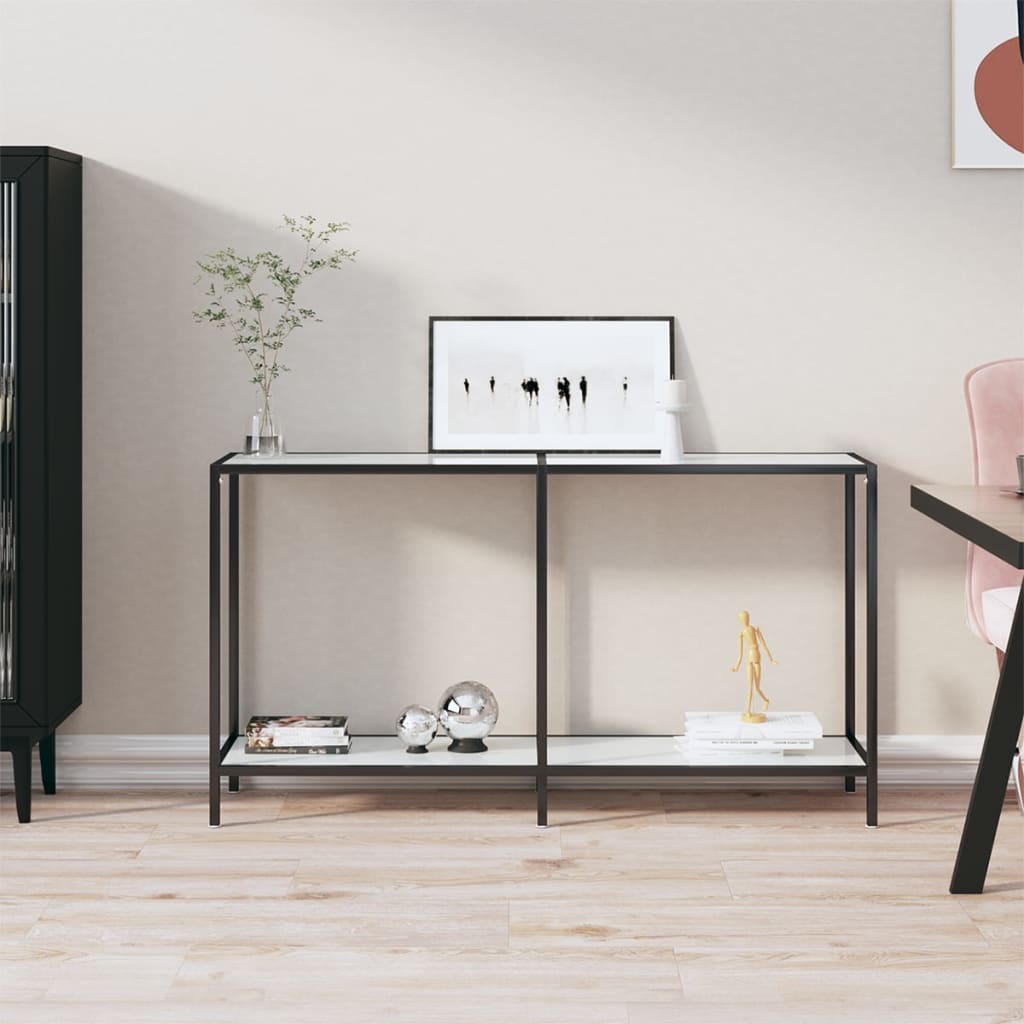 Berkfield Console Table White 140x35x75.5 cm Tempered Glass