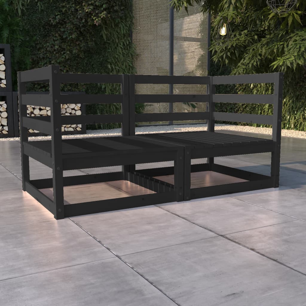 Berkfield Garden 2-Seater Sofa Black Solid Pinewood
