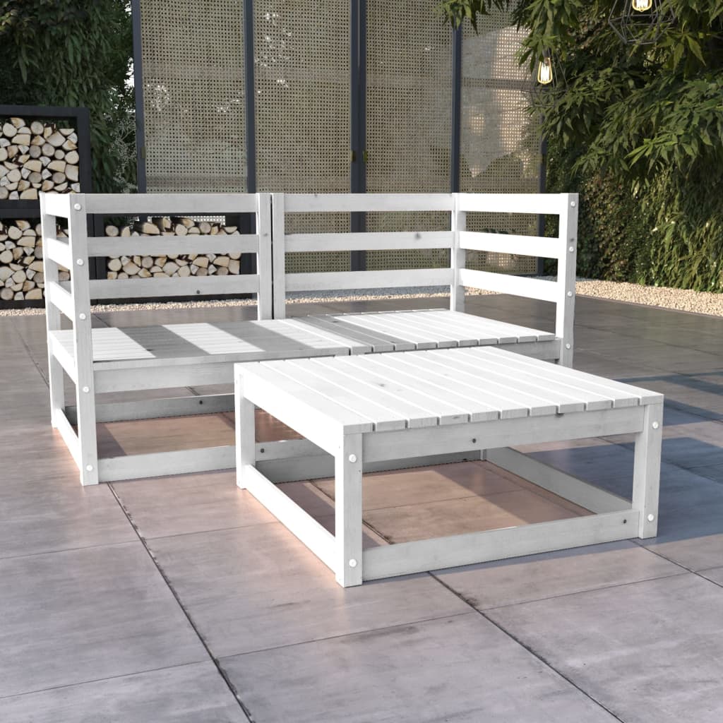 Berkfield 3 Piece Garden Lounge Set White Solid Wood Pine