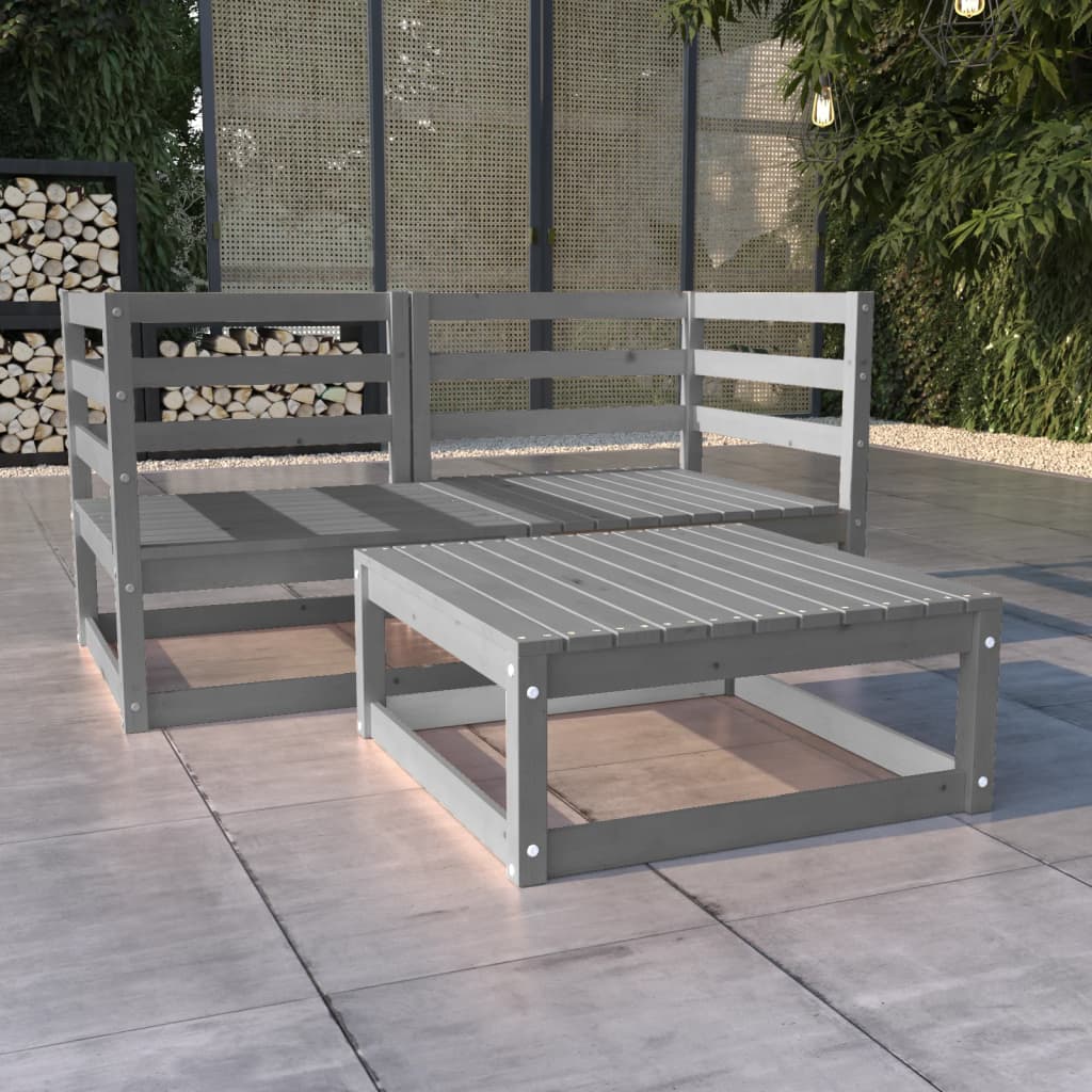 Berkfield 3 Piece Garden Lounge Set Grey Solid Wood Pine