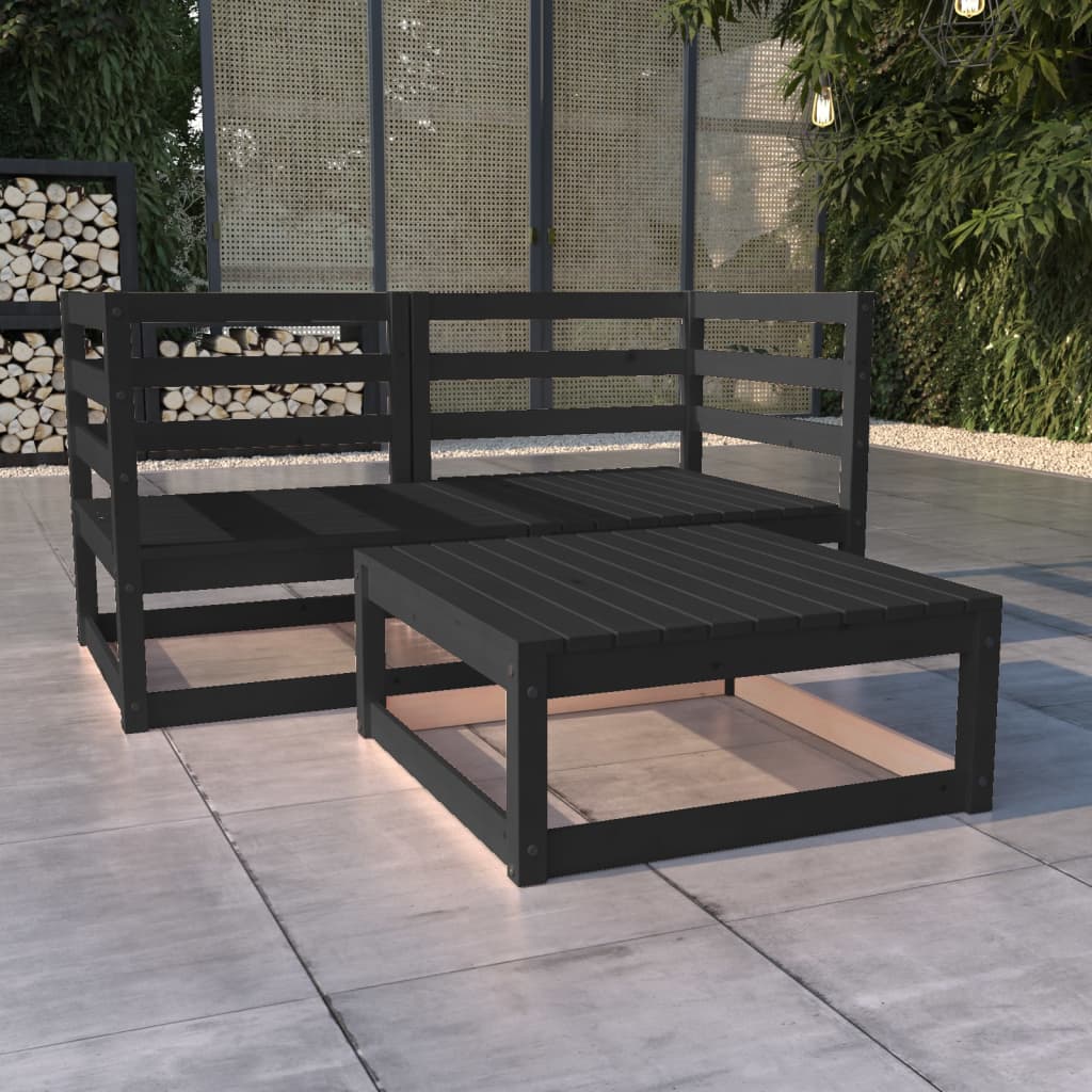 Berkfield 3 Piece Garden Lounge Set Black Solid Wood Pine