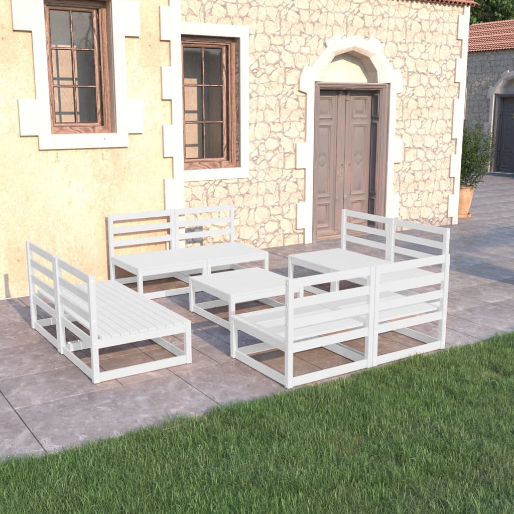 Berkfield 9 Piece Garden Lounge Set White Solid Pinewood