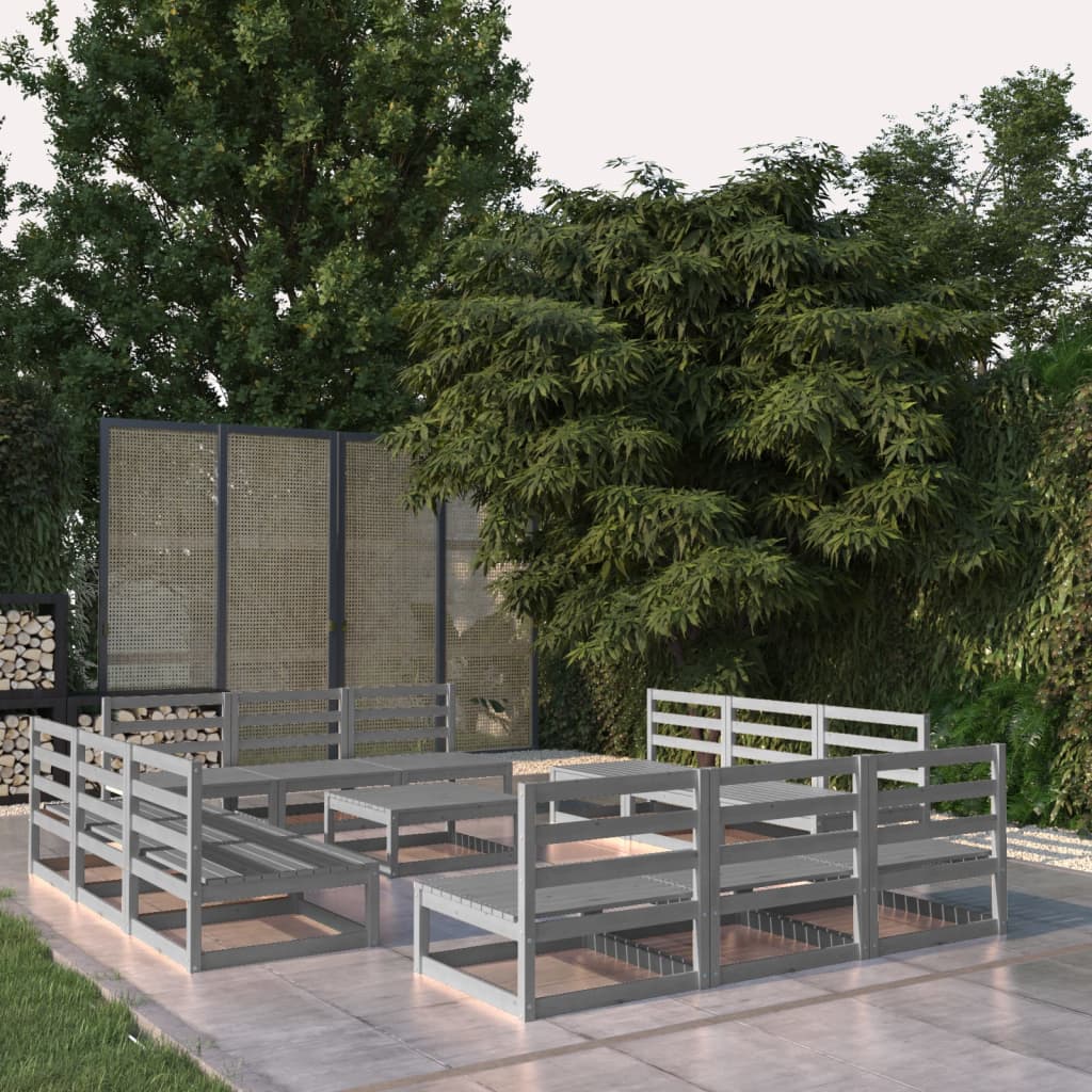 Berkfield 13 Piece Garden Lounge Set Grey Solid Pinewood
