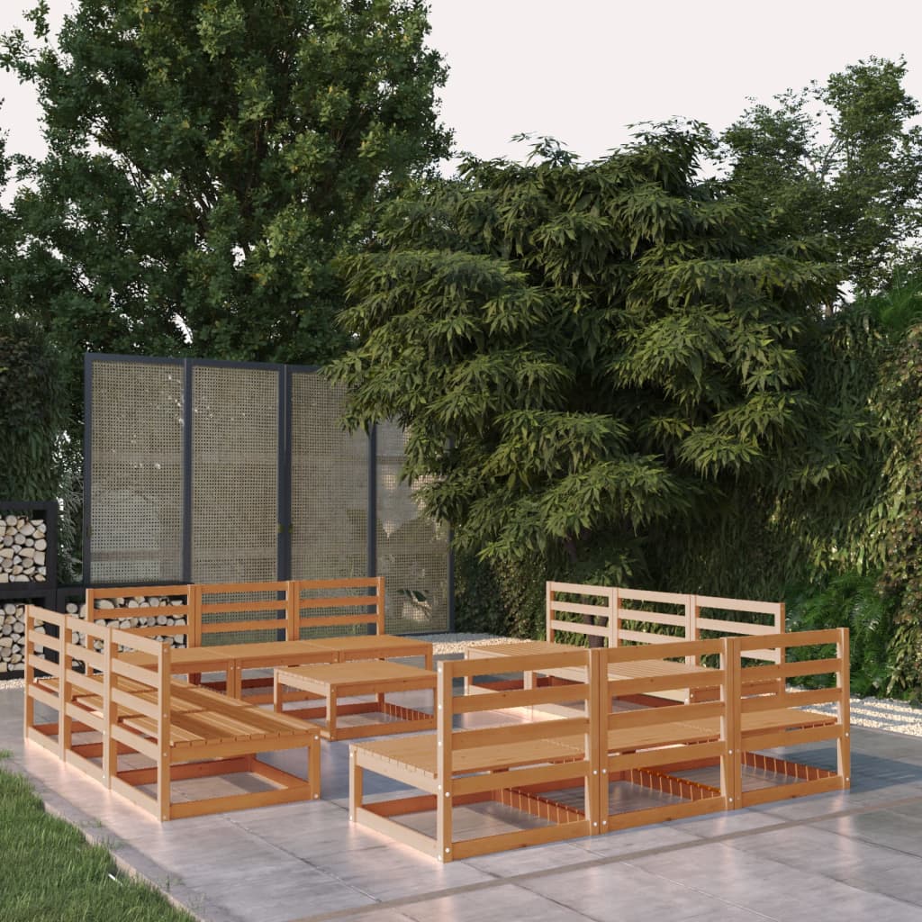 Berkfield 13 Piece Garden Lounge Set Honey Brown Solid Pinewood