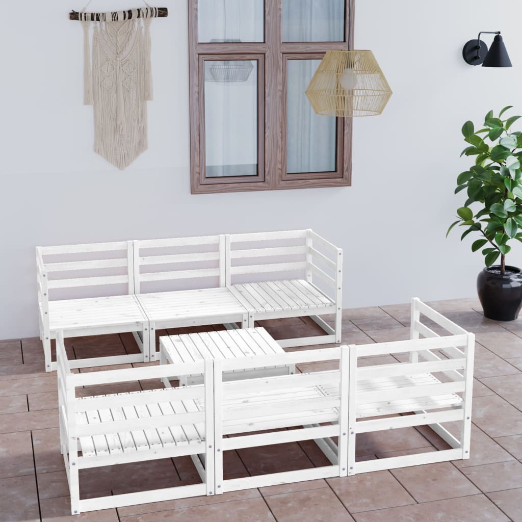 Berkfield 7 Piece Garden Lounge Set White Solid Pinewood