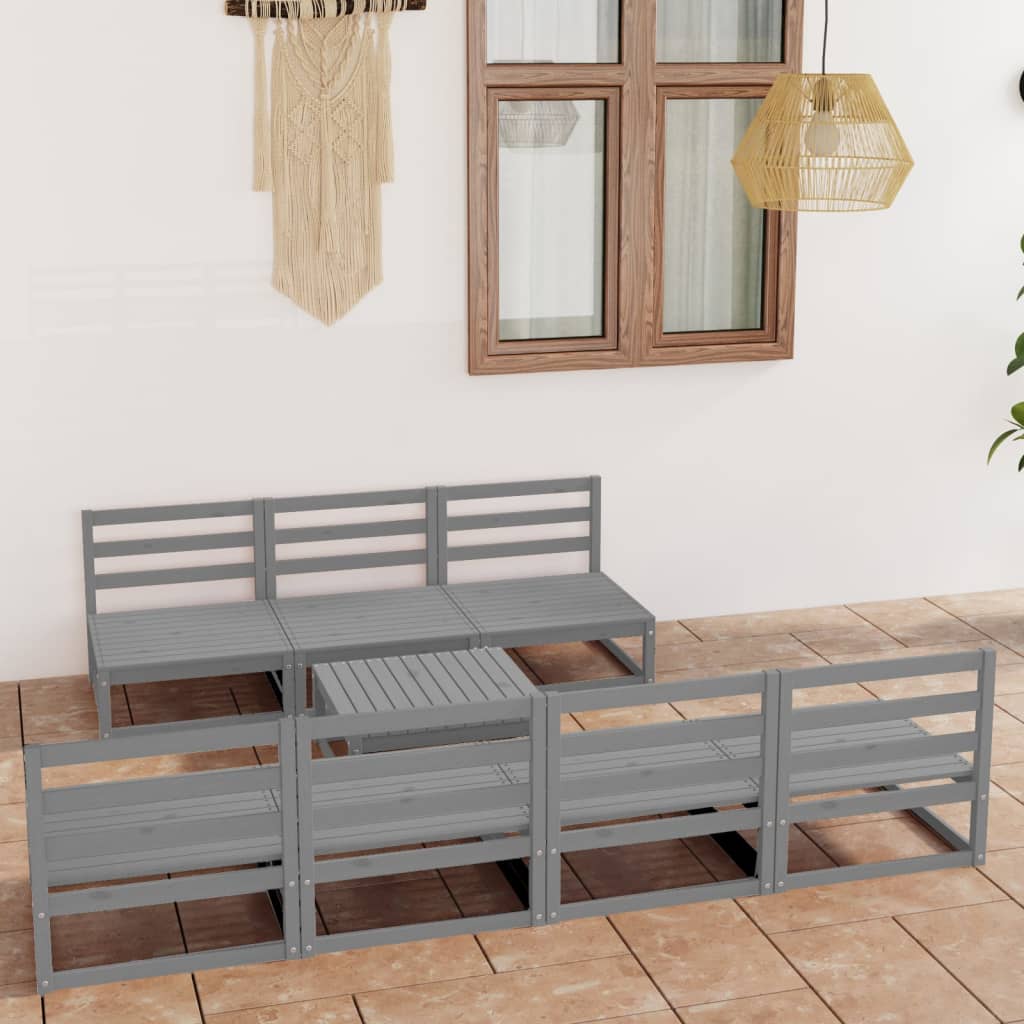 Berkfield 8 Piece Garden Lounge Set Grey Solid Pinewood