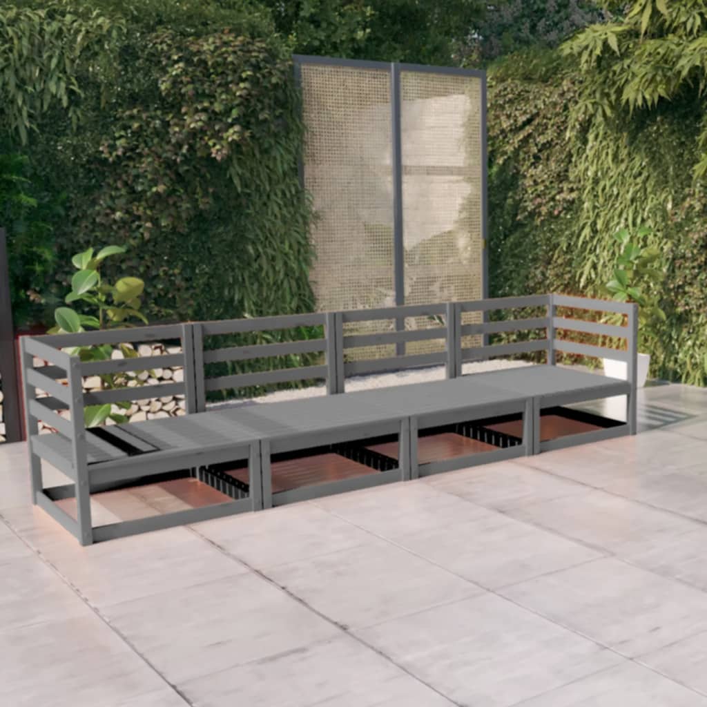 Berkfield Garden 4-Seater Sofa Grey Solid Pinewood