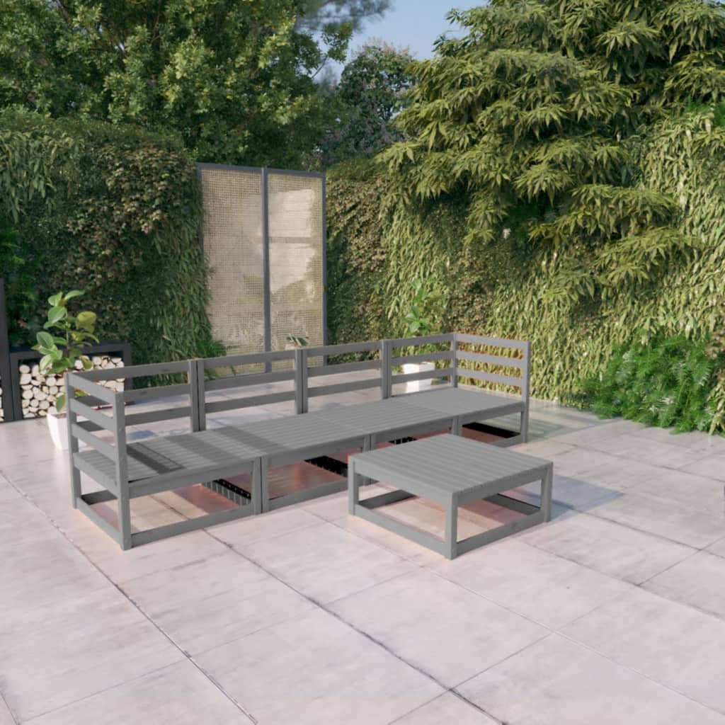 Berkfield 5 Piece Garden Lounge Set Grey Solid Wood Pine