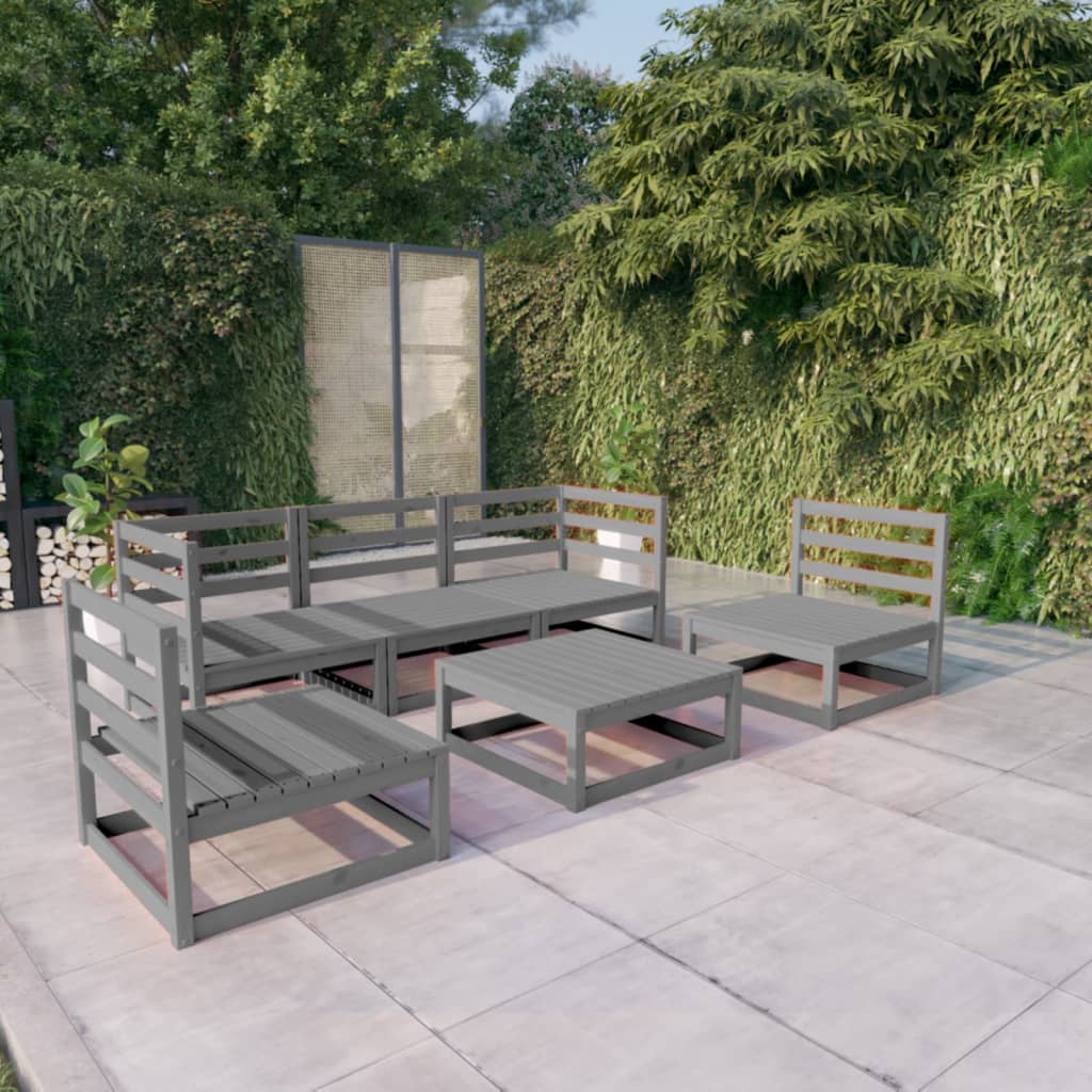 Berkfield 6 Piece Garden Lounge Set Grey Solid Pinewood