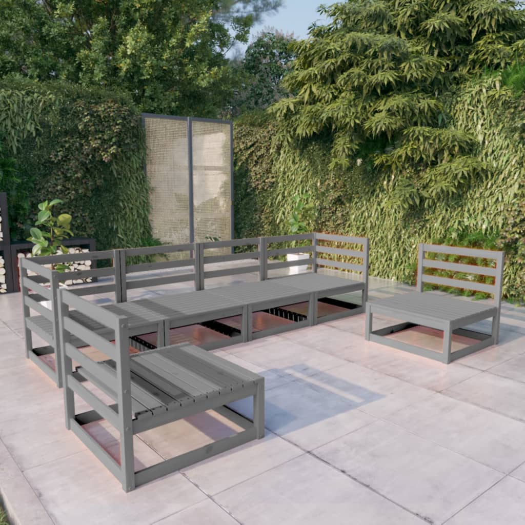 Berkfield 6 Piece Garden Lounge Set Grey Solid Pinewood